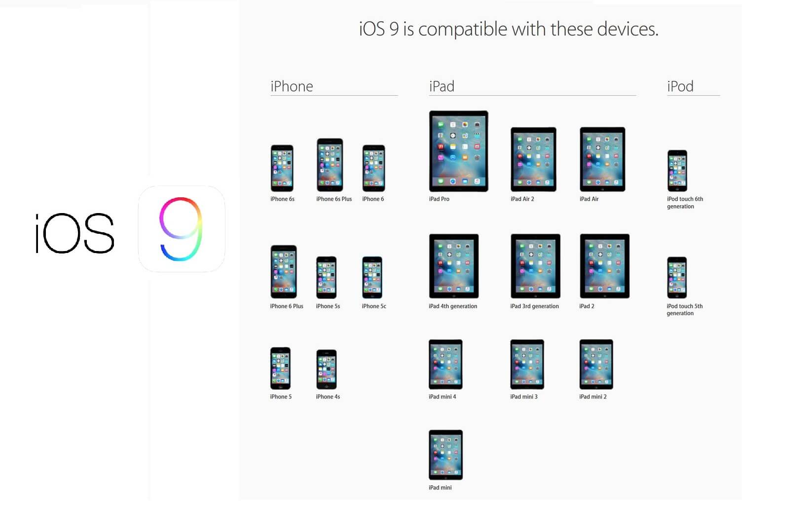 ios 9 apple tüm cihazlar
